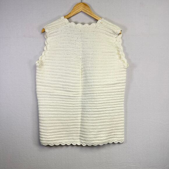 Woman's Crochet Knit White Sleeveless Cardigan - L/ XL Cottagecore Boho Vintage - Picture 6 of 8